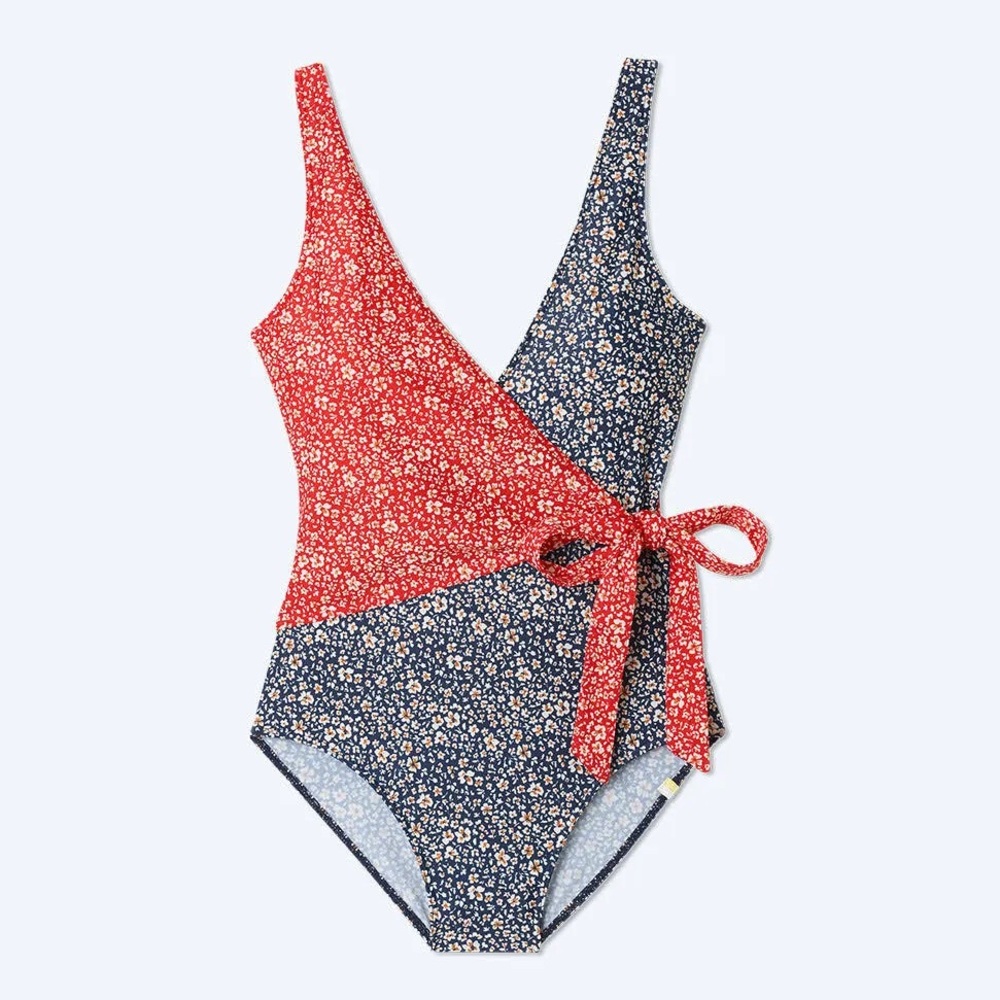 summersalt Red and Navy Floral Tie-Waist One-Piece Swimsuit